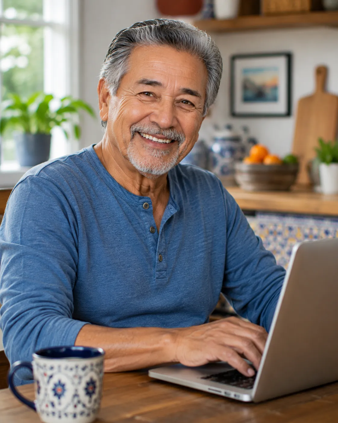 A smiling Clearpath client relaxing at home
